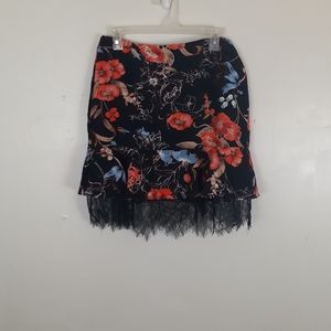 Who What Wear Skirt Dark Floral Ruffled Lace Tiered Mini Whimsigoth